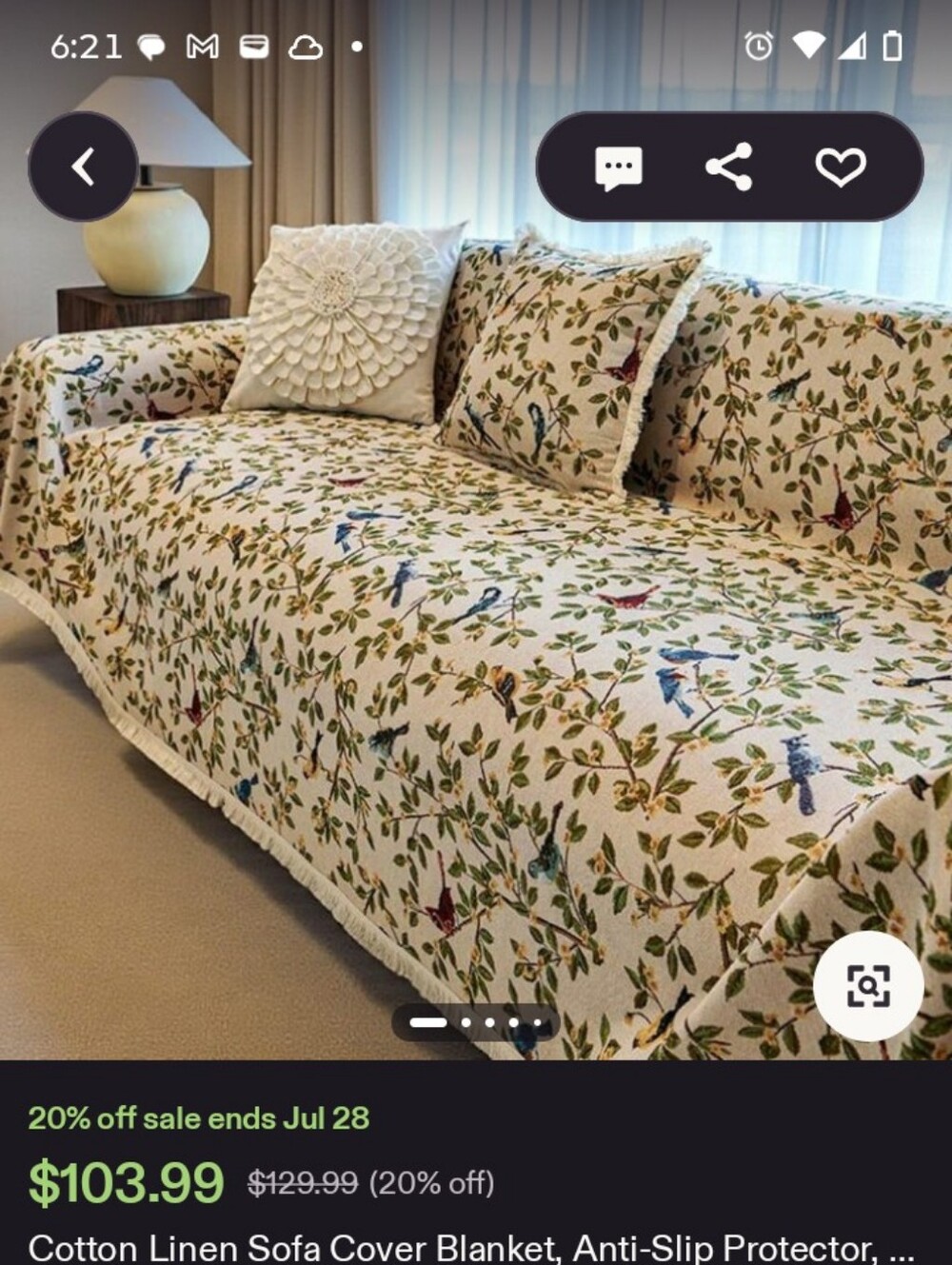 Birds And Flowers Sofa Blanket Slip Cover